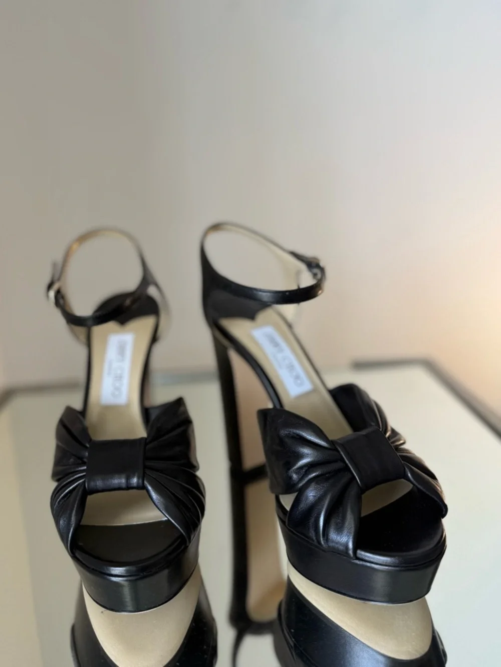 New Jimmy Choo Heloise Black Nappa Leather Platform Sandals 40 $995